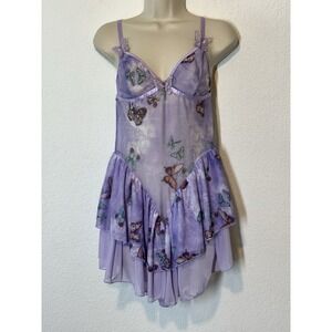 Y2K Purple Sheer Butterfly Nightie Lingerie Dress Aysmmetric Fairy Boho Festival